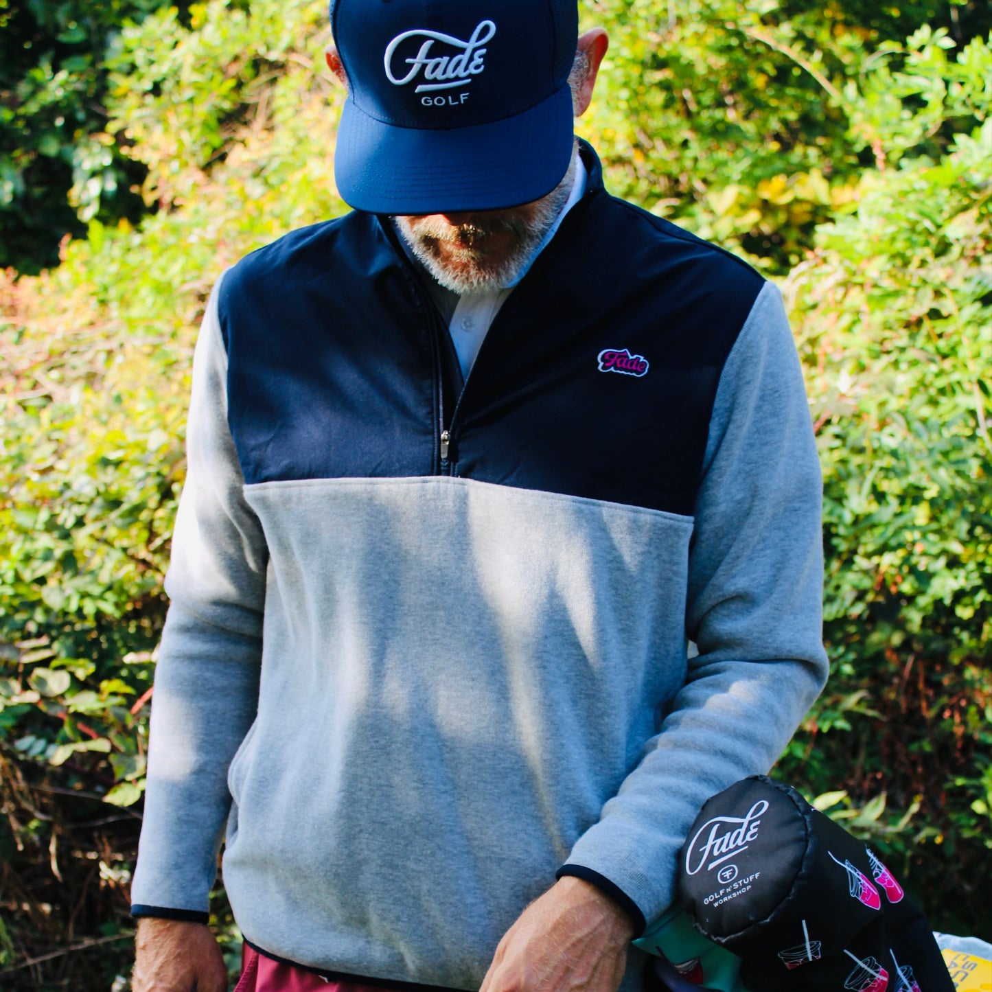 FADE-TWO DOWN HYBRID 1/4 ZIP GRY HEATHER/MIDNIGHT