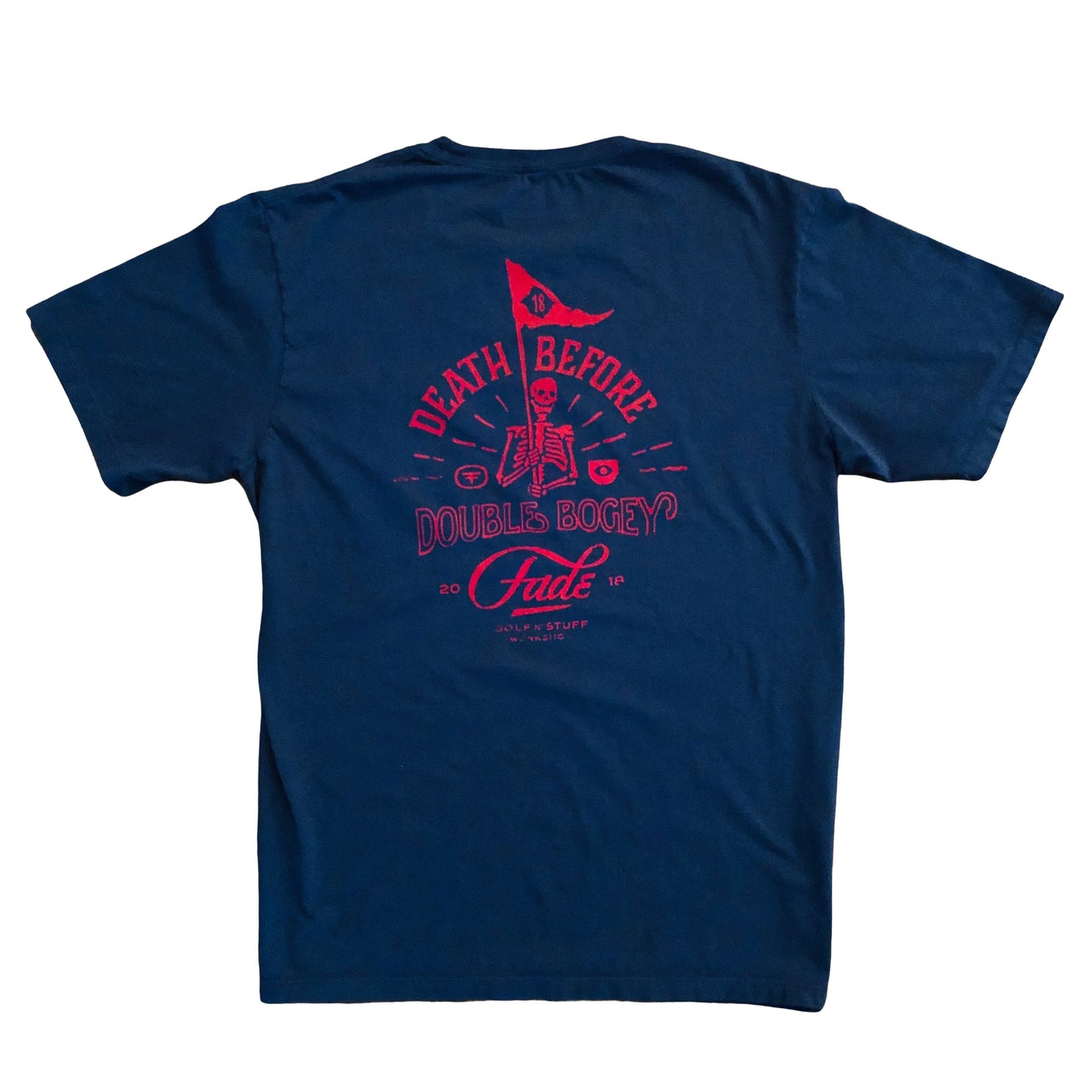 DEATH BEFORE DOUBLE BOGEY NAVY/RED SHORT SLEEVE POCKET TEE - Fade Golf N' Stuff Workshop