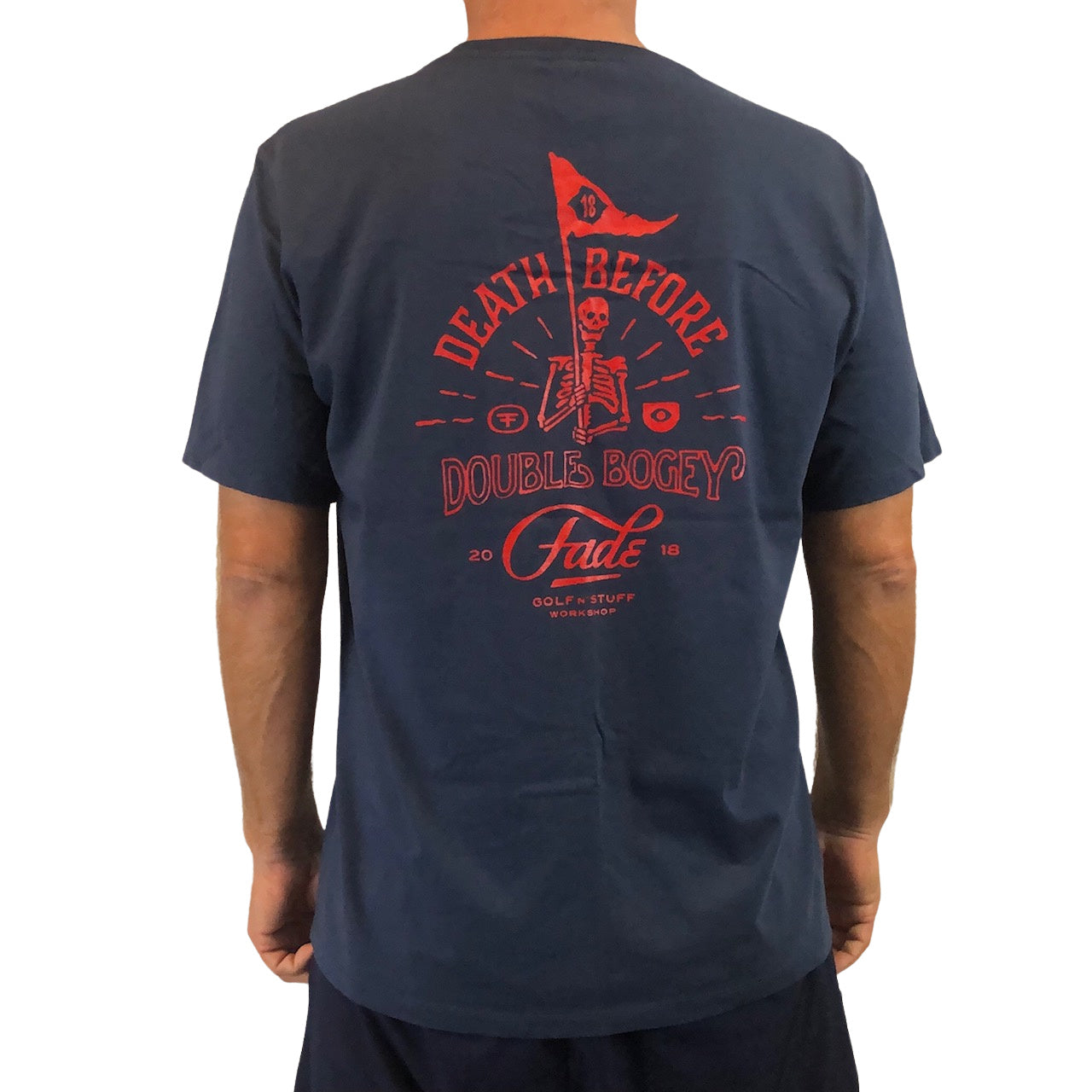 DEATH BEFORE DOUBLE BOGEY  NAVY/RED SHORT SLEEVE POCKET TEE