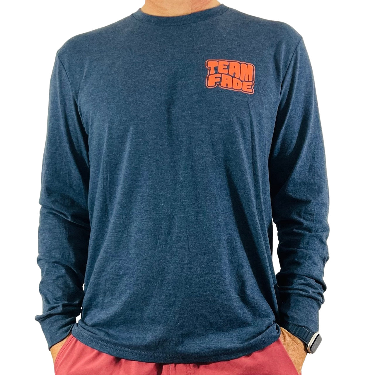 LONG SLEEVE TEAM FADE TEE-HEATHER NAVY – Fade Golf N' Stuff Workshop